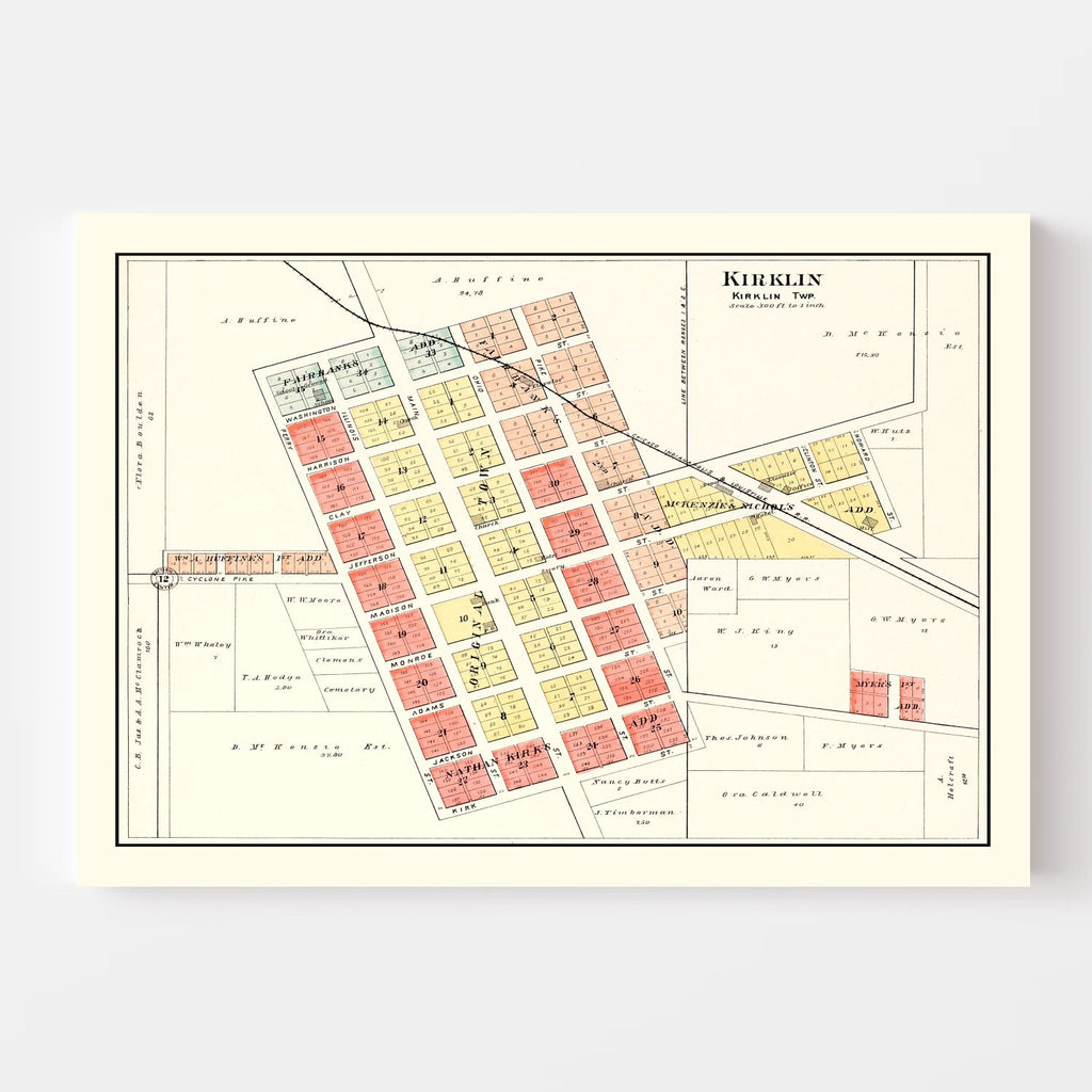 Vintage Map of Kirklin, Indiana 1903