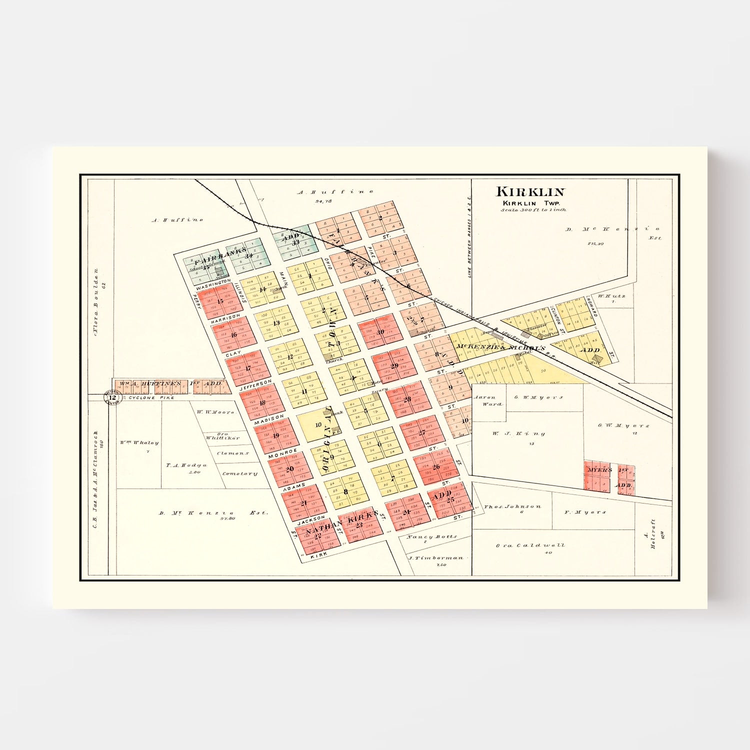 Vintage Map of Kirklin, Indiana 1903