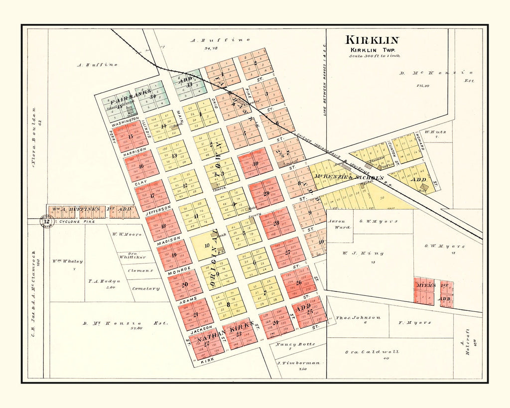 Vintage Map of Kirklin, Indiana 1903