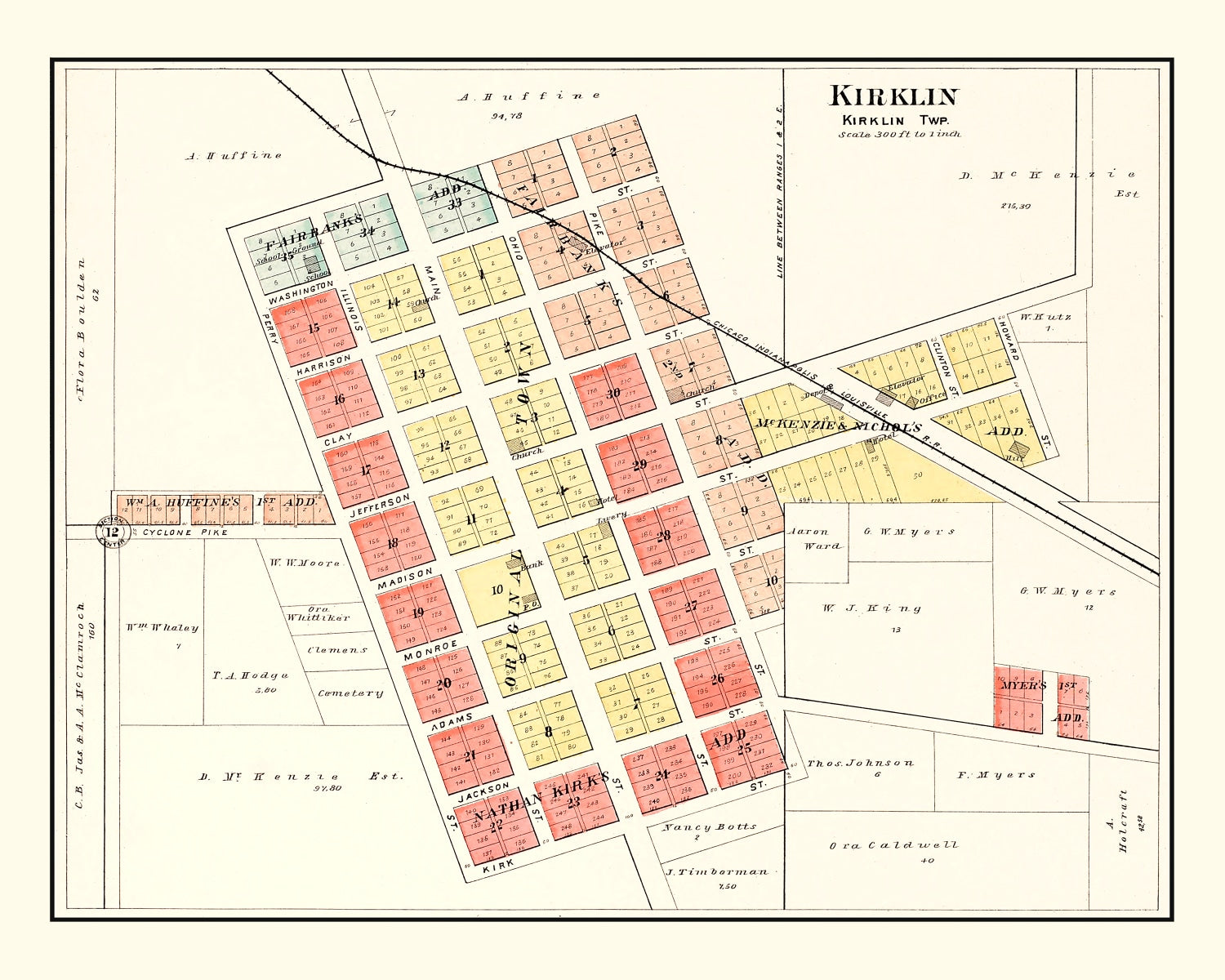 Vintage Map of Kirklin, Indiana 1903