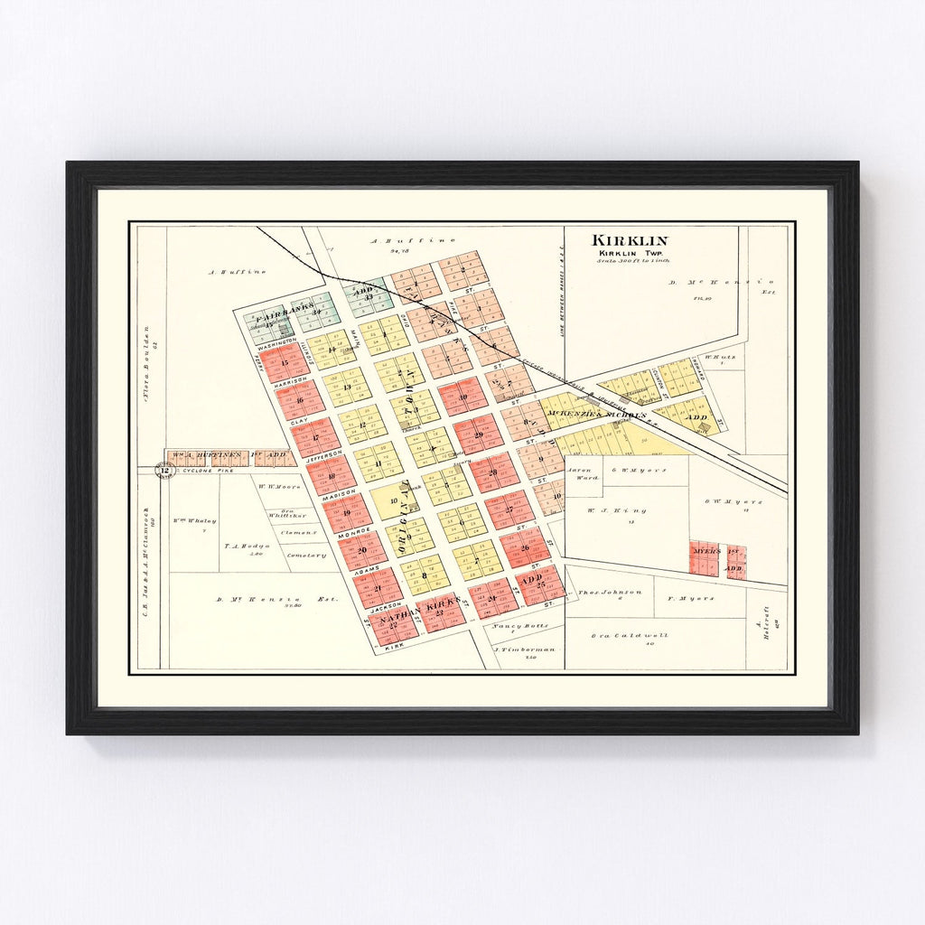 Vintage Map of Kirklin, Indiana 1903