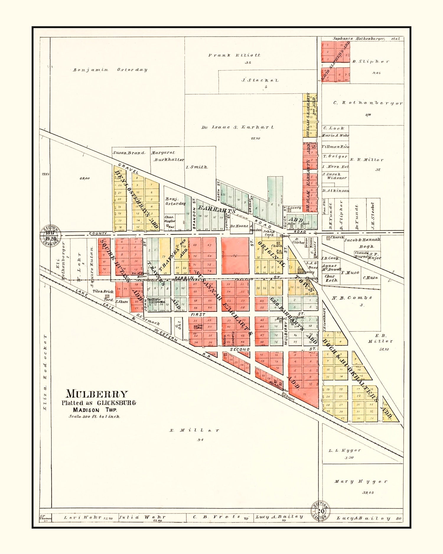 Vintage Map of Mulberry, Indiana 1903