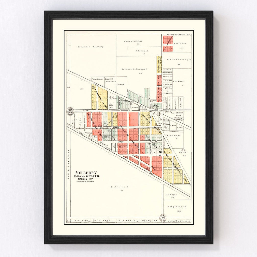 Vintage Map of Mulberry, Indiana 1903