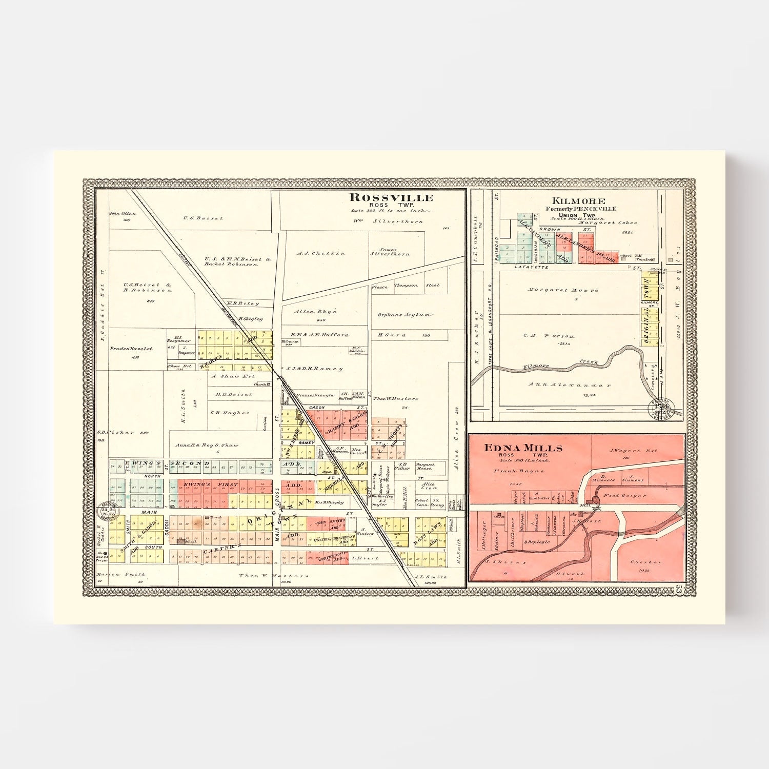 Vintage Map of Rossville, Indiana 1903