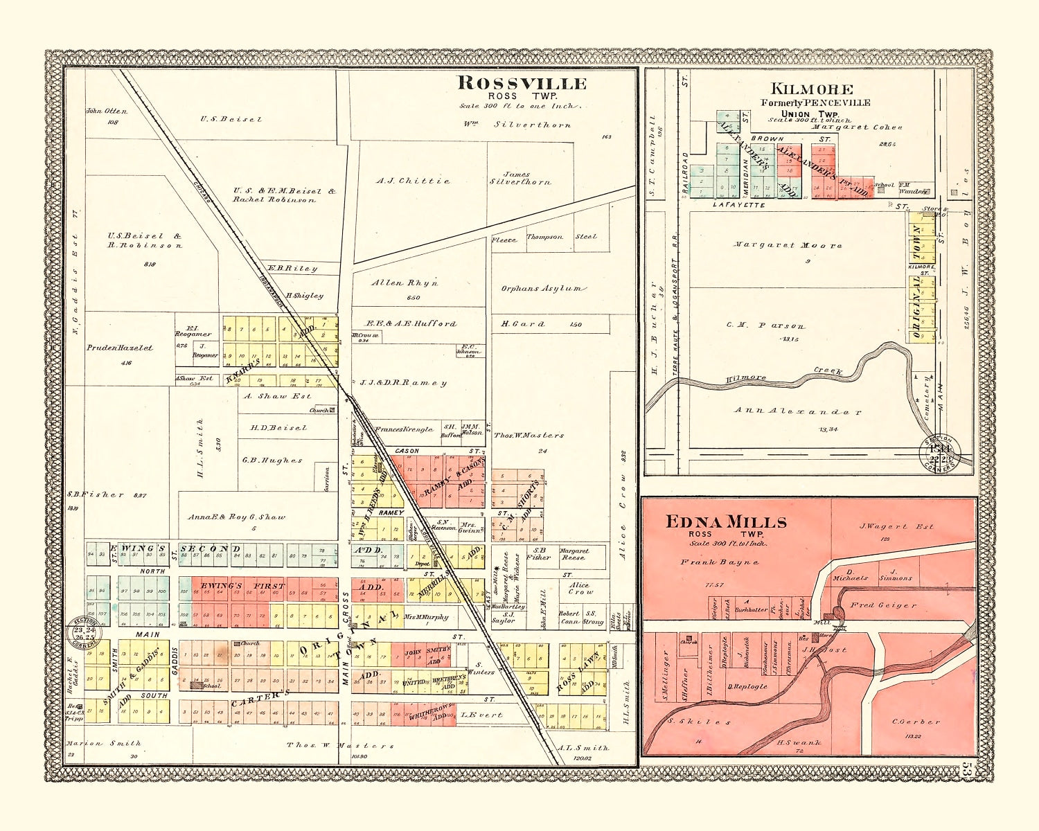 Vintage Map of Rossville, Indiana 1903