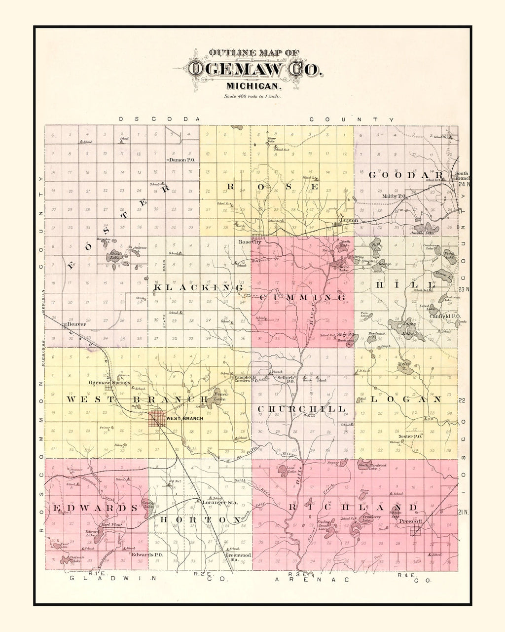 Vintage Map of Ogemaw County, Michigan 1903