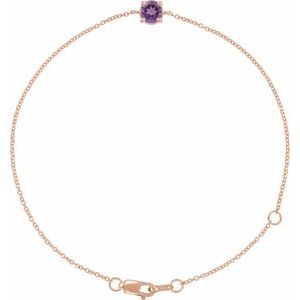 14K Rose Gold Natural Amethyst  6 1/2-7-1/2" Bracelet