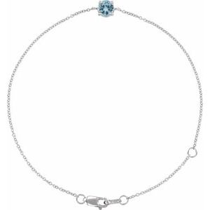 Sterling Silver Natural Aquamarine  6 1/2-7-1/2" Bracelet