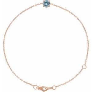 14K Rose Gold Natural Aquamarine 6 1/2-7 1/2" Bracelet