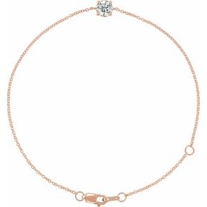 14K Rose Gold Natural White Sapphire  6 1/2-7-1/2" Bracelet