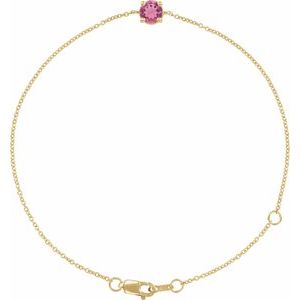 14K Yellow Gold Natural Pink Tourmaline  6 1/2-7-1/2" Bracelet