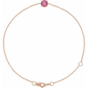 14K Rose Gold Natural Pink Tourmaline  6 1/2-7-1/2" Bracelet