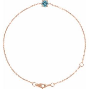 14K Rose Natural Blue Zircon  6 1/2-7-1/2" Bracelet