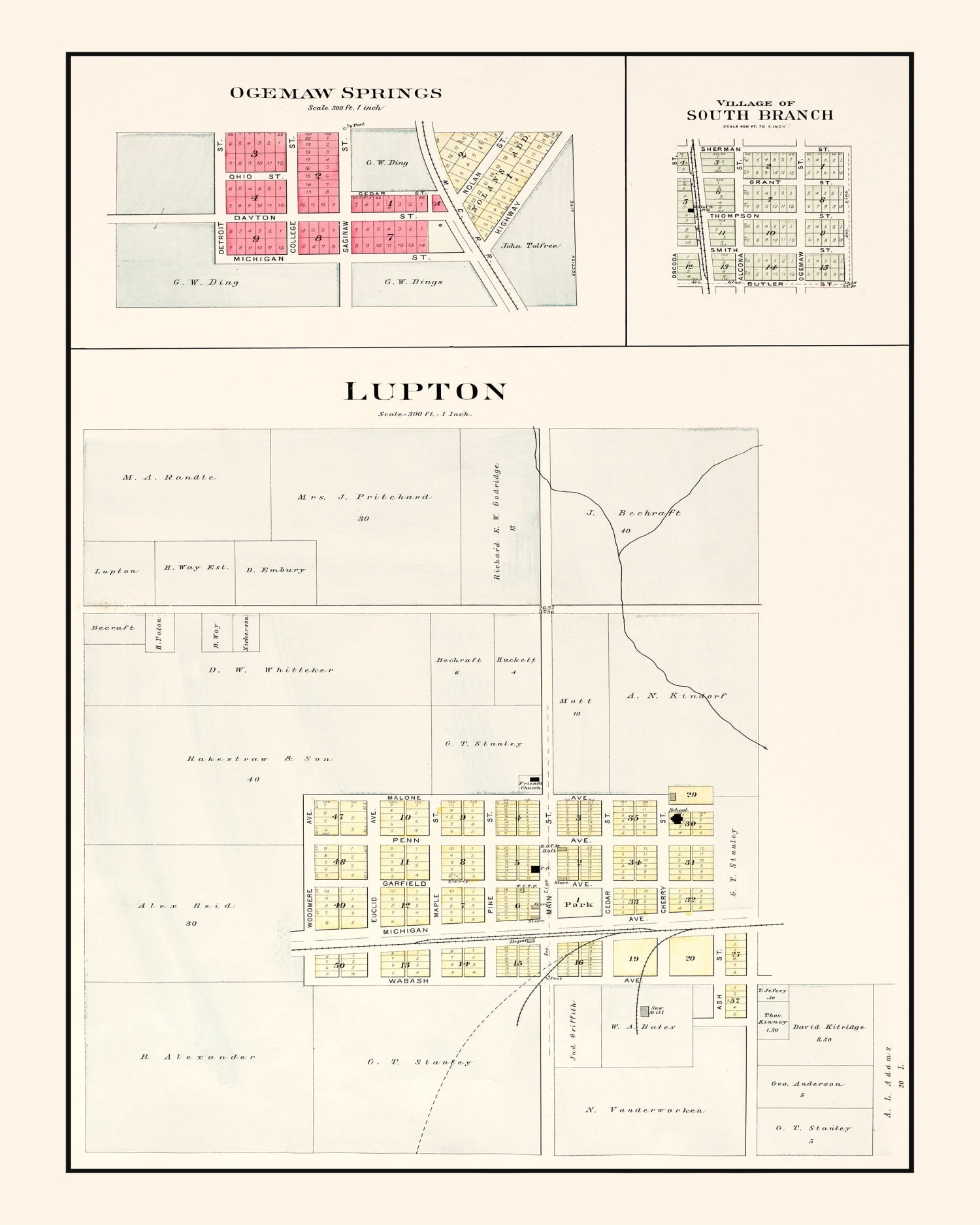Vintage Map of South Branch, Michigan 1903
