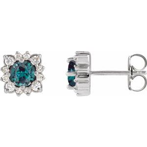Platinum Lab-Grown Alexandrite & .08 CTW Natural Diamond Halo-Style Earrings
