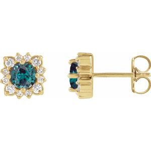14K Yellow Gold Lab-Grown Alexandrite & 1/5 CTW Natural Diamond Halo-Style Earrings