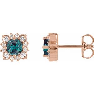 14K Rose Gold Lab-Grown Alexandrite & .08 CTW Natural Diamond Halo-Style Earrings
