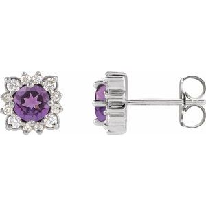 14K White Gold Natural Amethyst & 1/2 CTW Natural Diamond Halo-Style Earrings