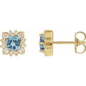 14K Yellow Gold Natural Aquamarine & 1/5 CTW Natural Diamond Halo-Style Earrings