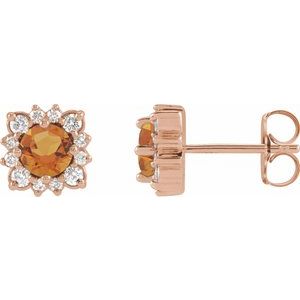 14K Rose Gold Natural Citrine & 1/5 CTW Natural Diamond Halo-Style Earrings