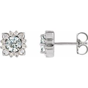 14K White Gold Natural White Sapphire & 1/2 CTW Natural Diamond Halo-Style Earrings