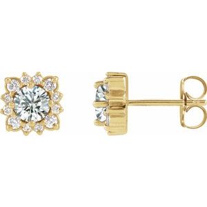 14K Yellow Gold Natural White Sapphire & .08 CTW Natural Diamond Halo-Style Earrings