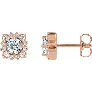 14K Rose Gold Natural White Sapphire & 1/5 CTW Natural Diamond Halo-Style Earrings
