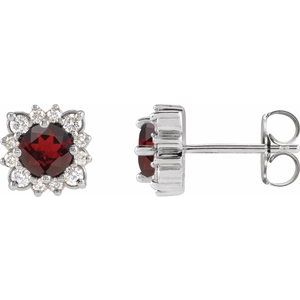 Platinum Natural Mozambique Garnet & .08 CTW Natural Diamond Halo-Style Earrings