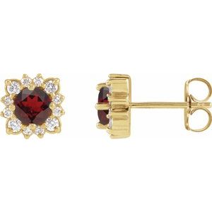 14K Yellow Gold Natural Mozambique Garnet & 1/5 CTW Natural Diamond Halo-Style Earrings