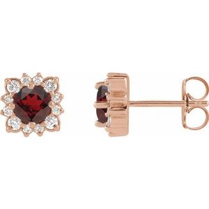 14K Rose Gold Natural Mozambique Garnet & 1/2 CTW Natural Diamond Halo-Style Earrings