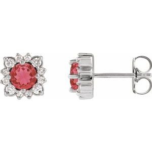 14K White Gold Lab-Grown Ruby & 1/5 CTW Natural Diamond Halo-Style Earrings
