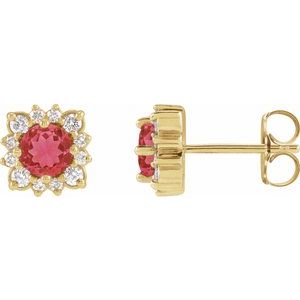 14K Yellow Gold Natural Ruby & .08 CTW Natural Diamond Halo-Style Earrings