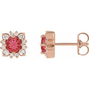 14K Rose Gold Lab-Grown Ruby & 1/5 CTW Natural Diamond Halo-Style Earrings