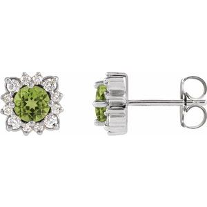 Sterling Silver Natural Peridot & .08 CTW Natural Diamond Halo-Style Earrings
