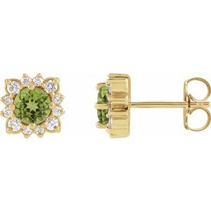 14K Yellow Gold Natural Peridot & 1/2 CTW Natural Diamond Halo-Style Earrings