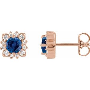 14K Rose Gold Lab-Grown Blue Sapphire & 1/2 CTW Natural Diamond Halo-Style Earrings