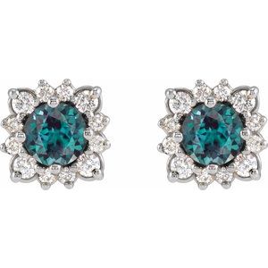 Platinum Lab-Grown Alexandrite & .08 CTW Natural Diamond Halo-Style Earrings – image 2