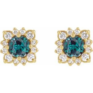 14K Yellow Gold Lab-Grown Alexandrite & .08 CTW Natural Diamond Halo-Style Earrings – image 2