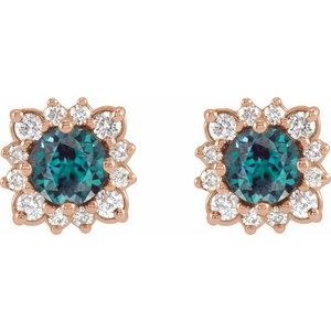 14K Rose Gold Lab-Grown Alexandrite & .08 CTW Natural Diamond Halo-Style Earrings – image 2