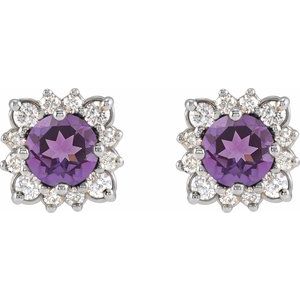 Sterling Silver Natural Amethyst & 1/2 CTW Natural Diamond Halo-Style Earrings – image 2