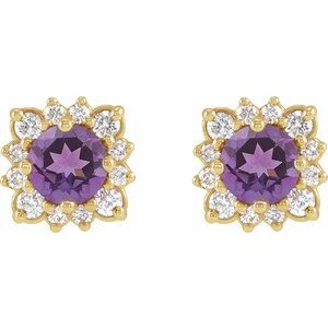 14K Yellow Gold Natural Amethyst & .08 CTW Natural Diamond Halo-Style Earrings – image 2
