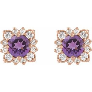 14K Rose Gold Natural Amethyst & 1/2 CTW Natural Diamond Halo-Style Earrings – image 2