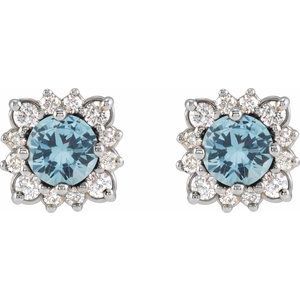 14K White Gold Natural Aquamarine & 1/2 CTW Natural Diamond Halo-Style Earrings – image 2