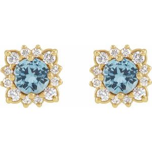 14K Yellow Gold Natural Aquamarine & 1/2 CTW Natural Diamond Halo-Style Earrings – image 2