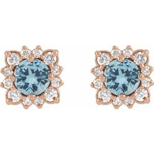 14K Rose Gold Natural Aquamarine & 1/5 CTW Natural Diamond Halo-Style Earrings – image 2