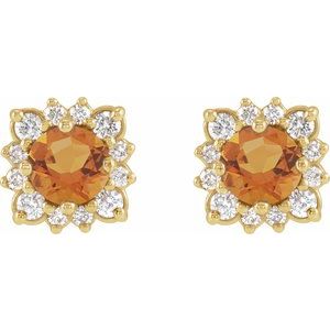 14K Yellow Gold Natural Citrine & .08 CTW Natural Diamond Halo-Style Earrings – image 2