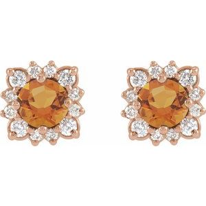 14K Rose Gold Natural Citrine & 1/2 CTW Natural Diamond Halo-Style Earrings – image 2