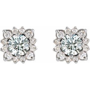 Platinum Natural White Sapphire & 1/2 CTW Natural Diamond Halo-Style Earrings – image 2