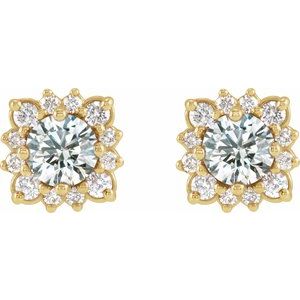 14K Yellow Gold Natural White Sapphire & 1/5 CTW Natural Diamond Halo-Style Earrings – image 2