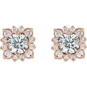 14K Rose Gold Natural White Sapphire & 1/2 CTW Natural Diamond Halo-Style Earrings – image 2